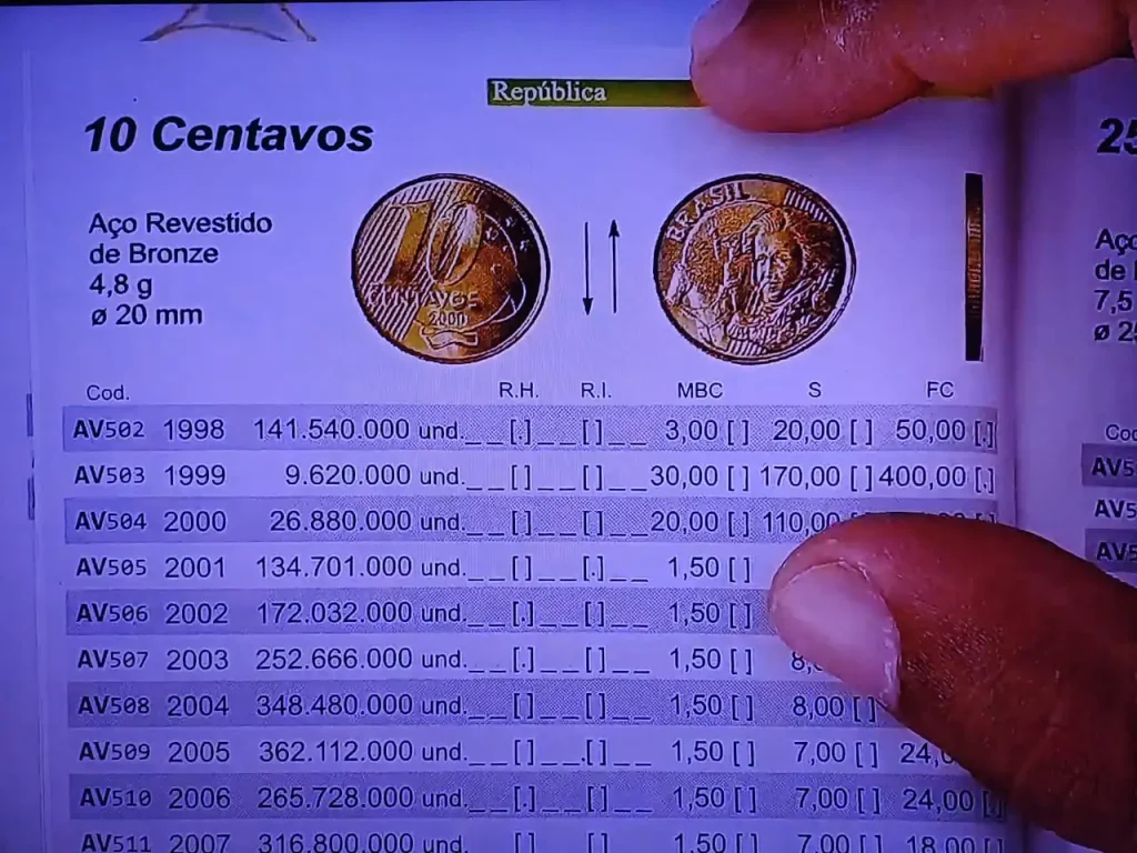Valor da moeda centavos Valor da moeda de 10 centavos