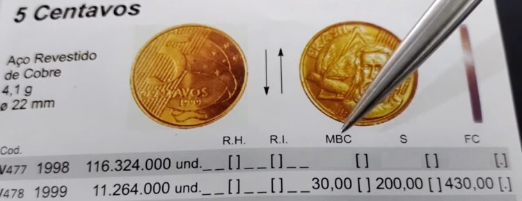 Valor da moeda de 5 centavos 1999 Valor da moeda de 5 centavos 1999