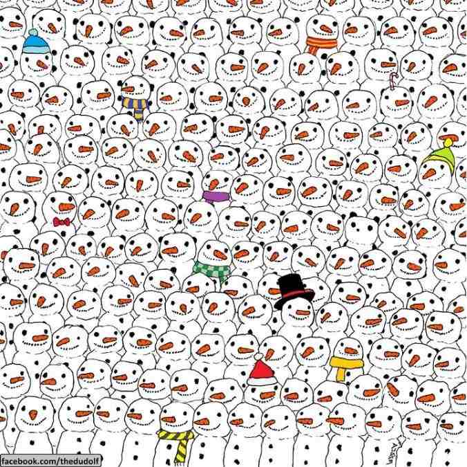 desafio visual do panda entre os bonecos de neve Desafio visual do panda entre os bonecos de neve. Fonte: Jagran Josh.