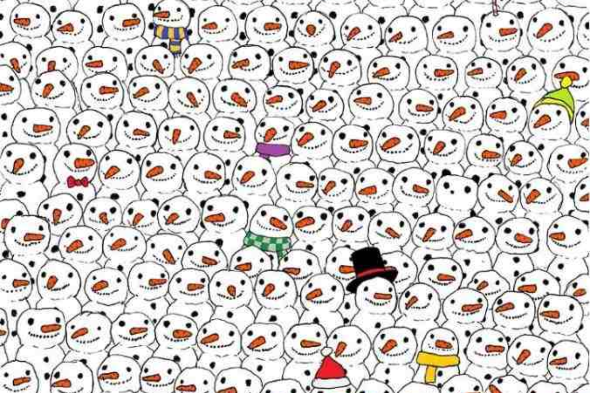 Desafio visual do panda entre os bonecos de neve. Fonte: Jagran Josh.