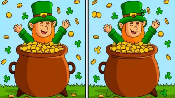 Raciocínio Lógico: encontre as 8 diferenças na imagem do duende no pote de ouro Raciocínio Lógico: encontre as 8 diferenças na imagem do duende no pote de ouro