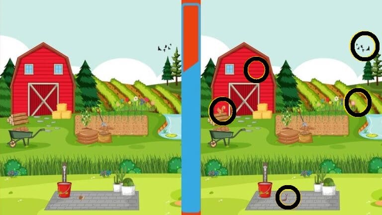 Teste de QI: encontre 5 diferenças entre as imagens em 20 segundos encontre as 5 diferenças desafio fazenda solução