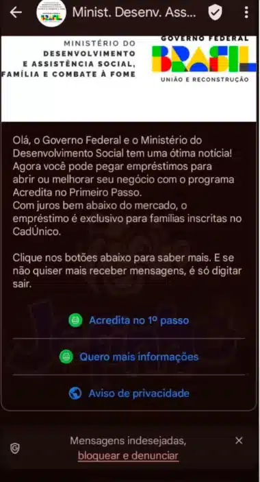 Mensagem do MDS. Mensagem do MDS.