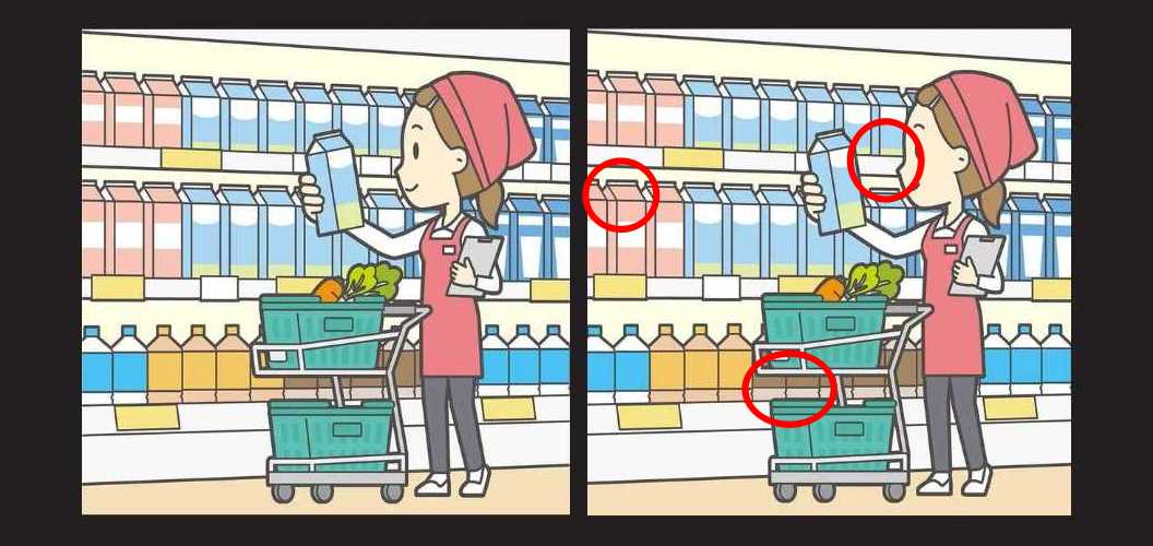 resposta das tres diferencas do supermercado Resposta das três diferenças do supermercado. Fonte: Jagran Josh.