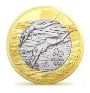 Moeda de 1 Real da Natação Paralímpica – Erros Valiosos e Raros Moeda de 1 real das Olimpíadas Rio 2016 da natação paralímpica com possíveis erros raros.