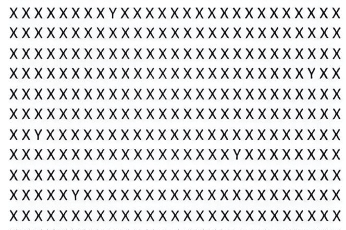 Desafio visual - encontre os 5 Y's entre os X's. Fonte: Jagran Josh.