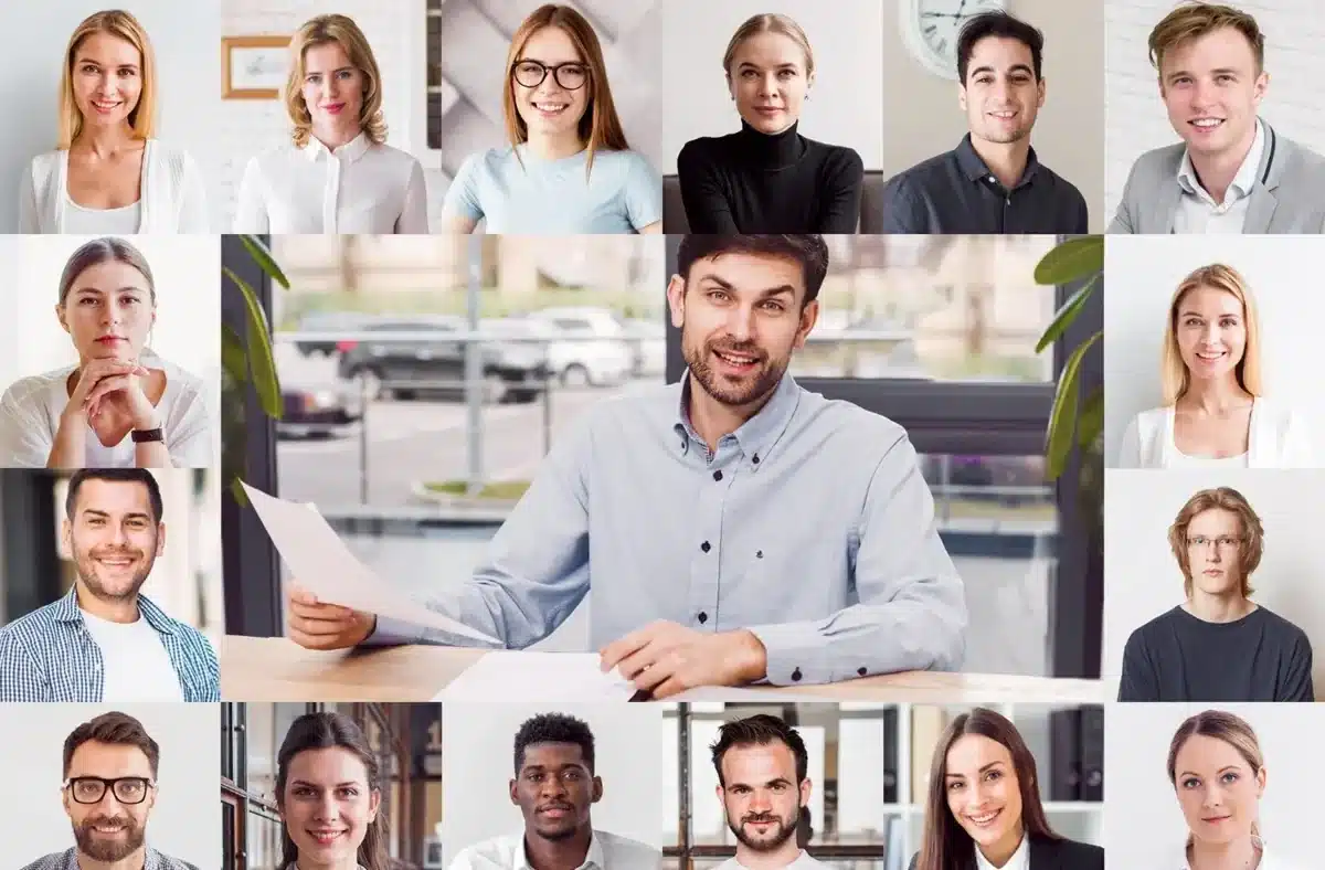 Profissionais de diferentes áreas reunidos, representando as profissões do futuro