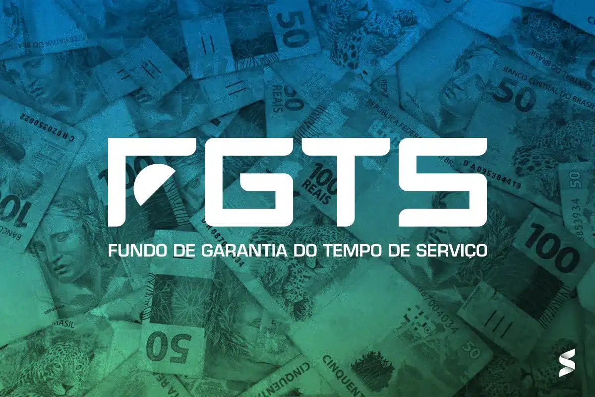 FGTS - Fundo de Garantia do Tempo de Serviço. Fundo de Garantia do Tempo de Serviço (FGTS) com notas de real ao fundo.