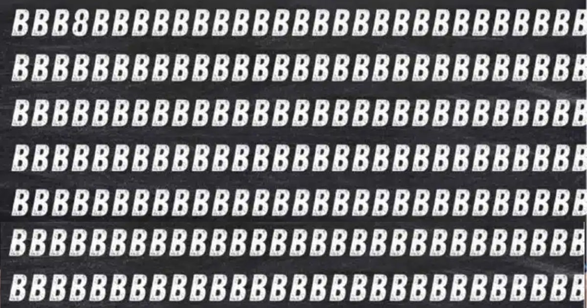 Desafio visual com várias letras B e o número 8 escondido entre elas