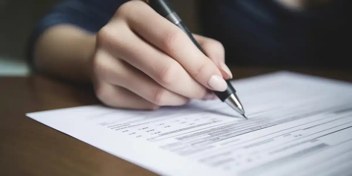 Resultado do processo seletivo do Detran-PA será divulgado em 14 de março de 2025. Mão preenchendo um formulário com caneta, representando o processo seletivo do Detran-PA.