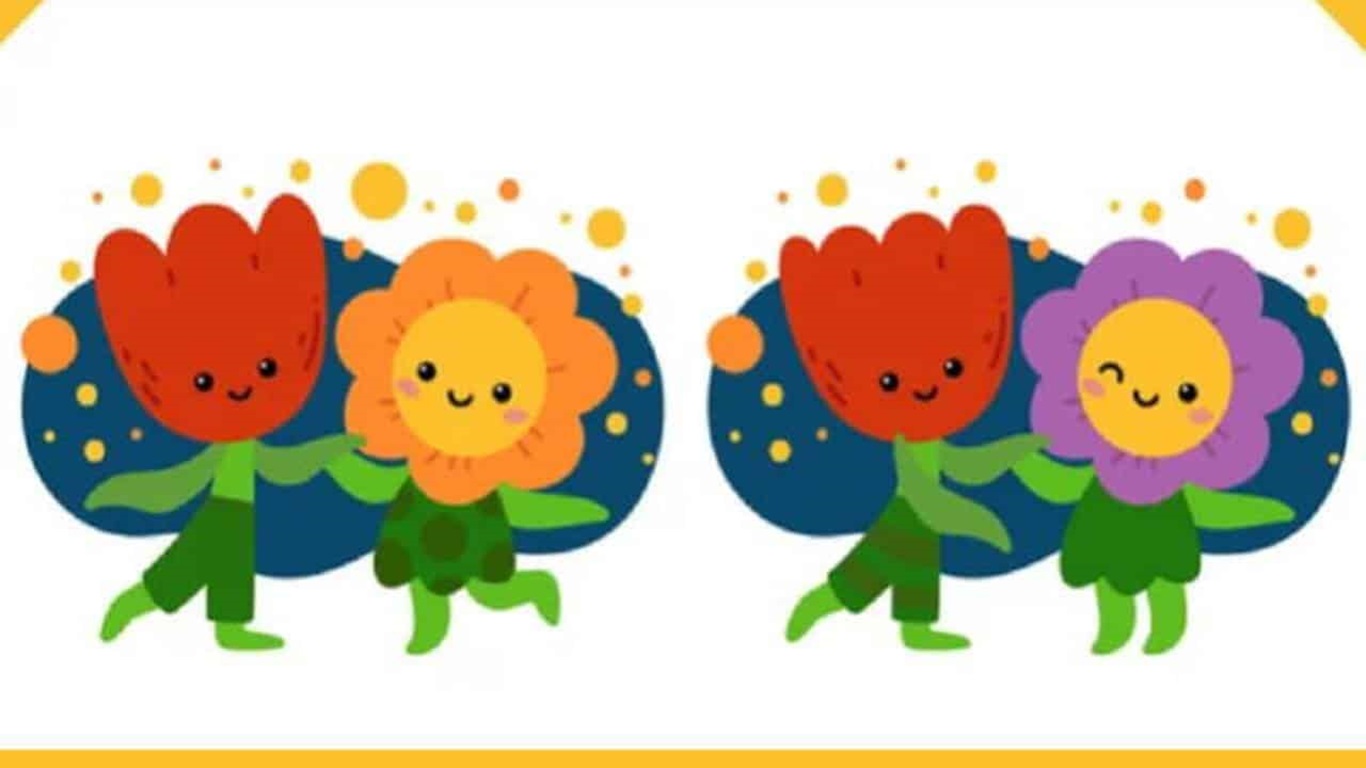 Teste de QI de encontrar diferenças entre duas imagens de flores sorridentes