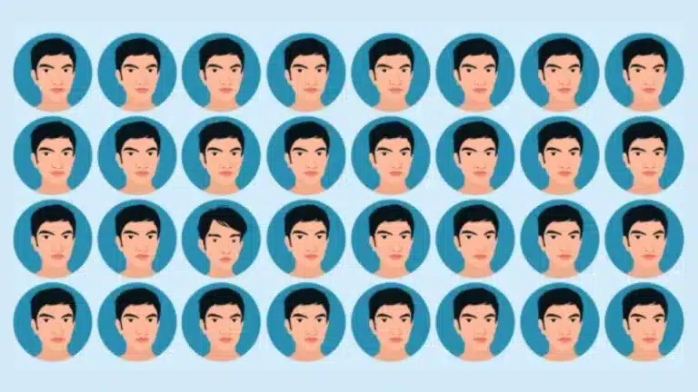 Observe com atenção e descubra qual rosto se destaca entre os demais Desafio visual com vários rostos semelhantes e um diferente para ser identificado