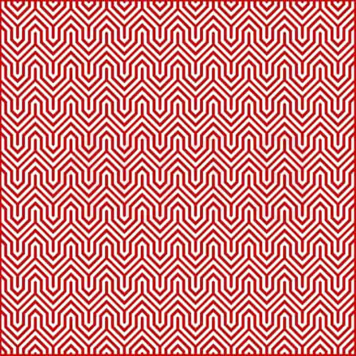 Você consegue encontrar o número oculto nesta imagem de padrão hipnotizante? Padrão geométrico vermelho e branco em zigue-zague com ilusão de ótica numérica