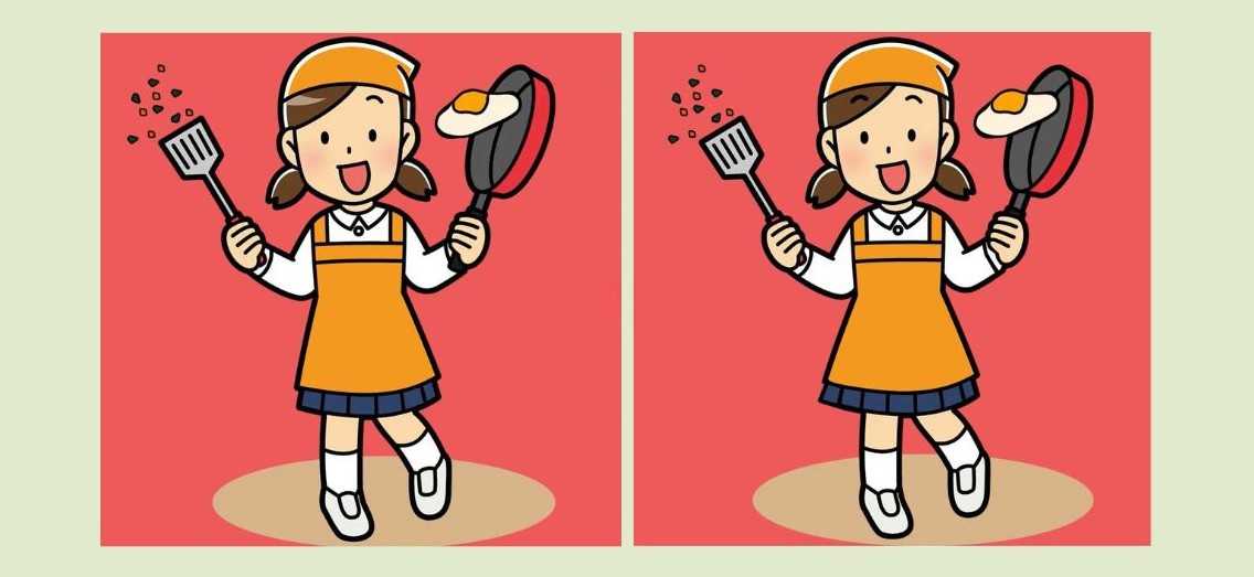 Desafio visual -Encontre diferenças na imagem da garota fritando um ovo. Fonte: Jagran Josh.