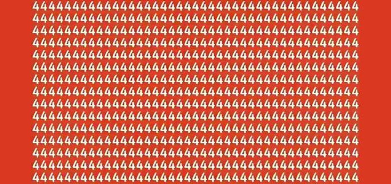 Teste de QI com vários números 4 em fundo vermelho e uma letra A camuflada entre eles