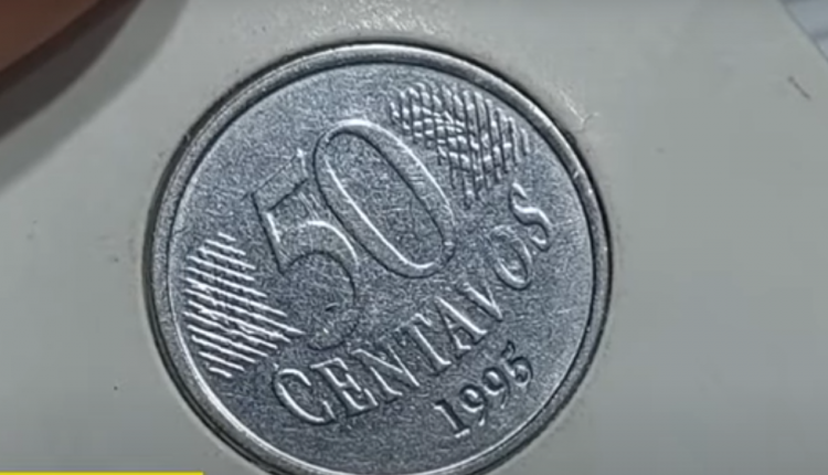 moeda de 50 centavos de 1995 com reverso invertido rara e valiosa moeda de 50 centavos de 1995 com erro de reverso invertido
