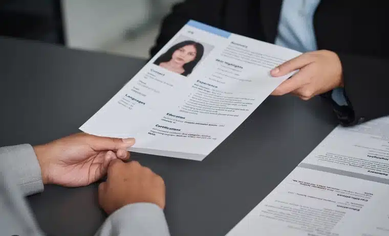 Entrega de currículo eficaz para recrutadores. Mulher entregando currículo para entrevista de emprego.