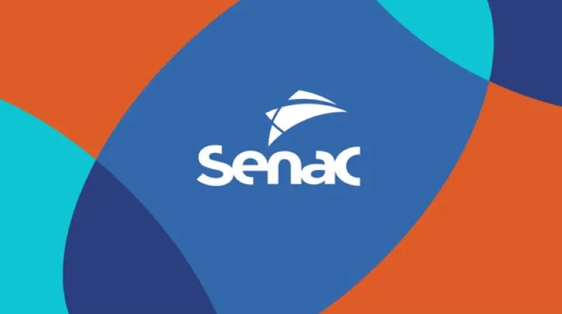 Cursos gratuitos SENAC com 720 vagas abertas Logo do SENAC em fundo colorido com informações sobre cursos gratuitos