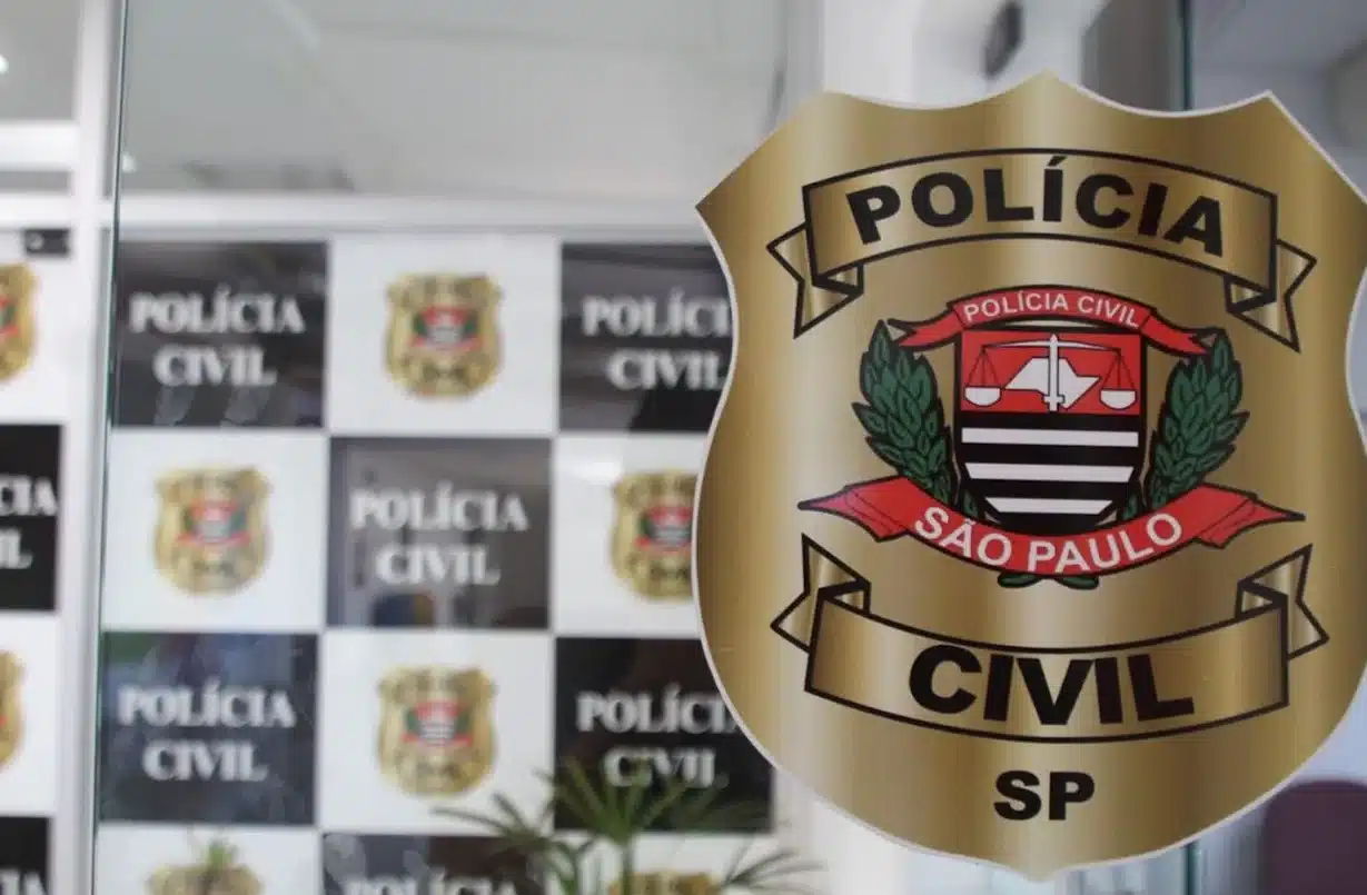 Emblema da Polícia Civil de São Paulo, com a identificação do estado e do departamento.