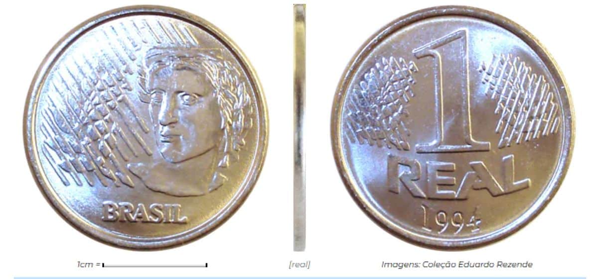 Moeda de 1 real de 1994 com padrão original e borda lisa