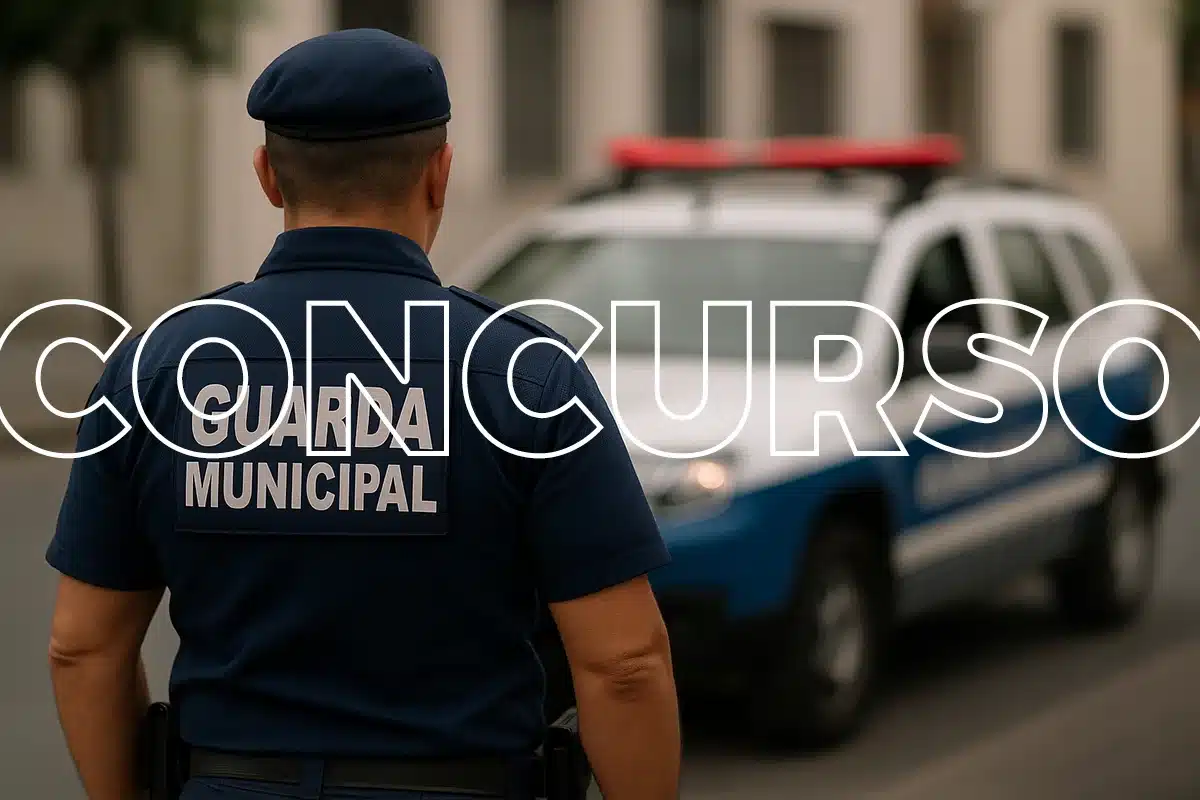 Guarda Municipal em operação, destacando o concurso público para 100 vagas, com inscrições abertas a partir de 18/08.