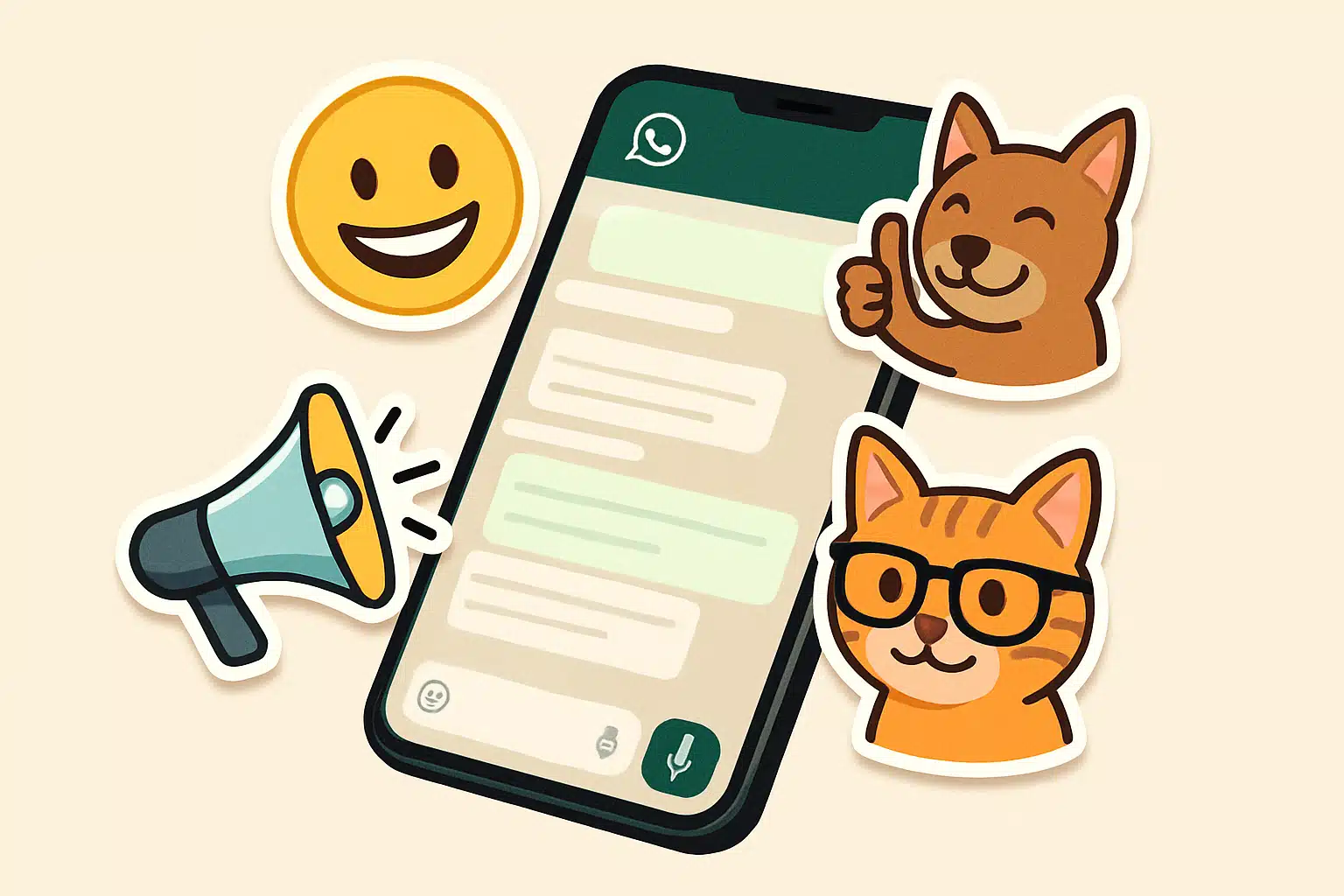 Ilustração de WhatsApp com emojis e stickers