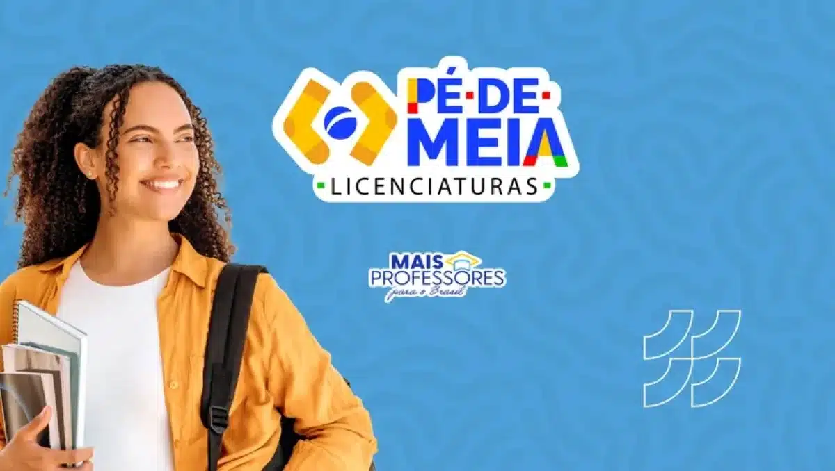 Como manter a bolsa: estratégias para 2025 - Pé de Meia Licenciaturas Imagem de uma estudante sorridente segurando livros, com o logo 'Pé de Meia Licenciaturas' e a frase 'Mais Professores para o Brasil