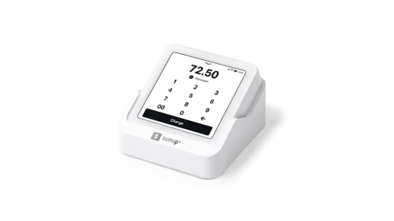 SumUp Solo Maquininha SumUp Solo com tela exibindo teclado para digitação do valor do pagamento.