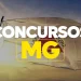 Bandeira de Minas Gerais ao pôr do sol com texto Concurso MG em destaque