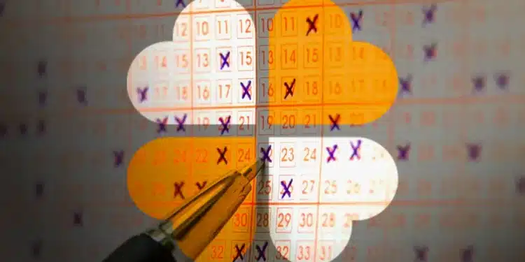 Imagem de um bilhete da Mega-Sena com marcações, ilustrando as apostas para a Mega da Virada 2025, com prêmio de R$ 850 milhões