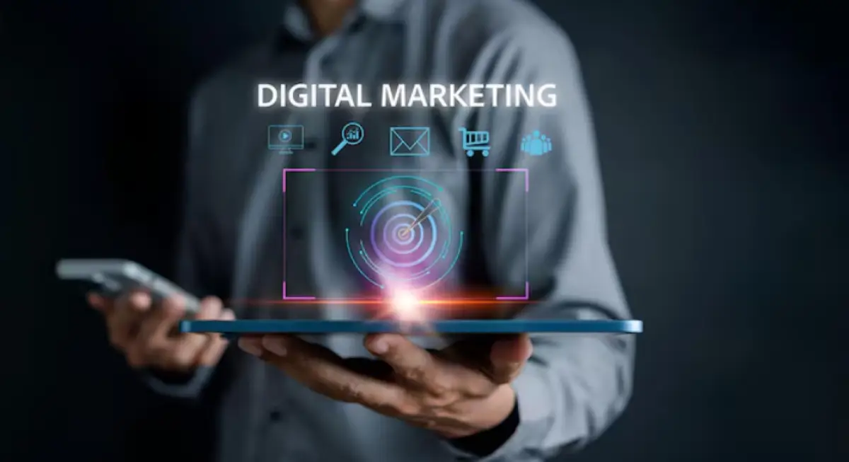 Aprofundamento em Estratégias de Marketing Digital e Análise de Resultados Imagem representativa de marketing digital, destacando estratégias e ferramentas como SEO, mídias sociais e análise de resultados