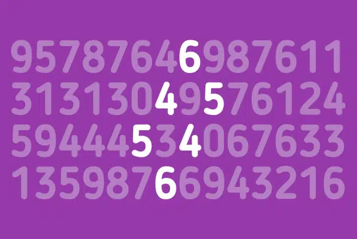 Desafio Encontre o Número 546 Visual Desafio visual para encontrar o número 546 entre diversas sequências numéricas em fundo roxo