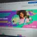 Mulher sorrindo segurando a nova Carteira de Identidade Nacional com skate azul e fundo colorido