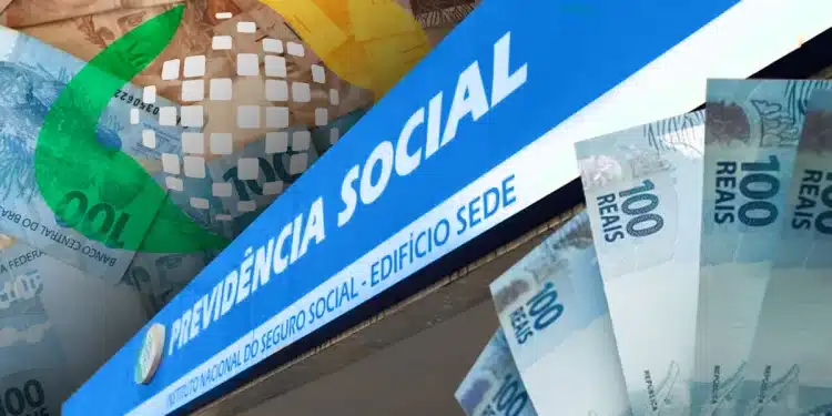 Projeção de dinheiro e prédio do INSS destacando pagamentos do 13º salário do INSS em 2026.