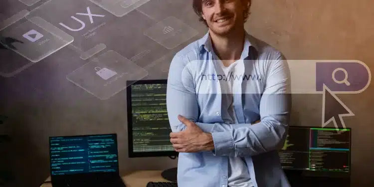 Profissional trabalhando em programação de software, destacando a profissão de desenvolvedor de software, uma carreira promissora sem faculdade.