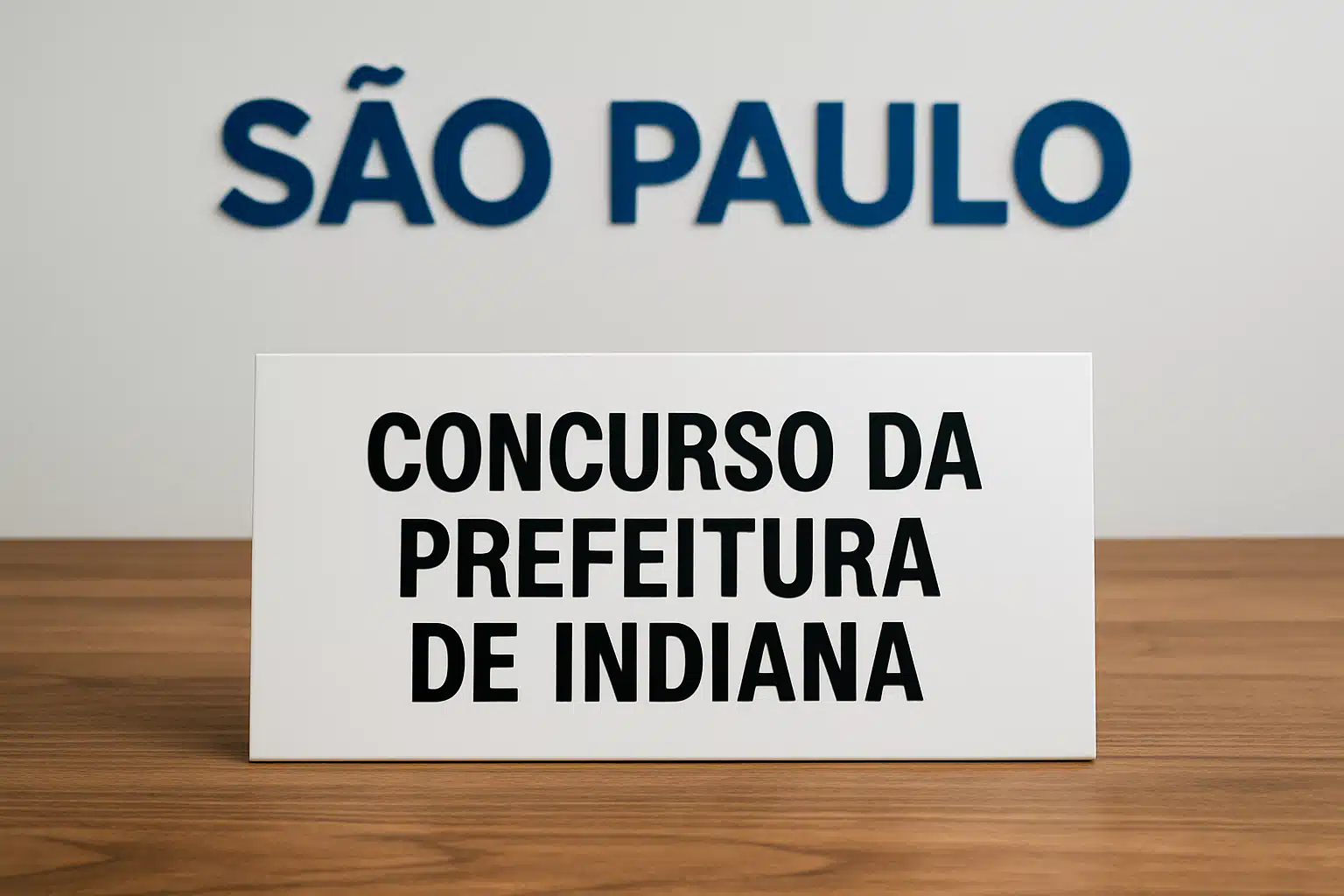 Placa com os dizeres 'Concurso da Prefeitura de Indiana' em destaque.