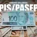 Notas de cem reais espalhadas com texto abono salarial PIS PASEP em destaque representando pagamentos de 2026