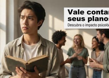 Homem segurando livro olha pensativo para janela enquanto grupo conversa ao fundo descontraído
