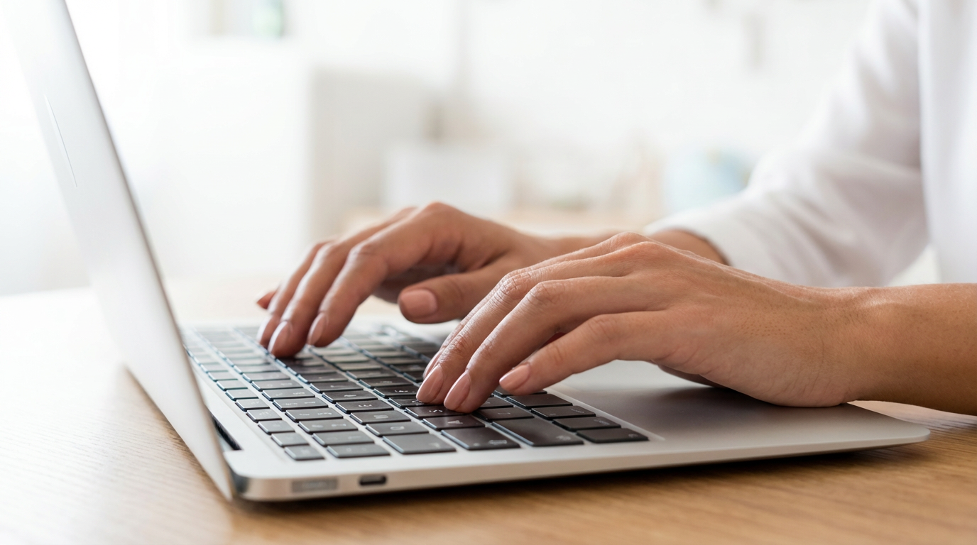 Imagem de uma pessoa digitando em um teclado de laptop, representando a inscrição em um processo seletivo.