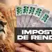 Leão em destaque sobre cédulas de real e logo do Imposto de Renda