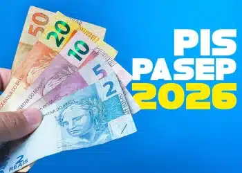 Notas de dinheiro representando o pagamento do PIS/Pasep 2026 com fundo azul.