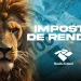 Imagem ilustrativa do Imposto de Renda com leão símbolo da Receita Federal sobre fundo com notas de real.