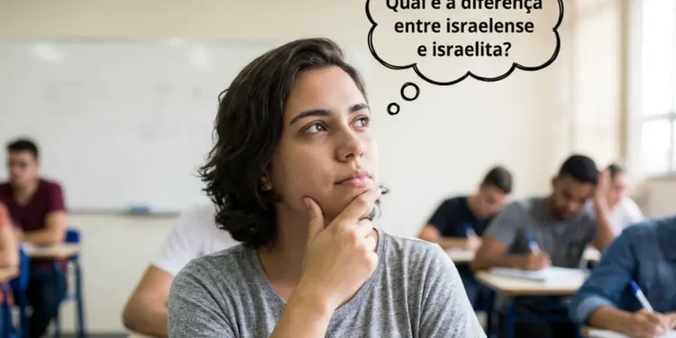 Pessoa pensativa em sala de aula refletindo sobre a diferença entre israelense e israelita