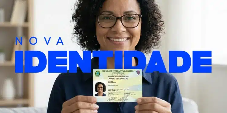 Imagem ilustrativa mostra uma mulher segurando a nova Carteira de Identidade Nacional (CIN). O projeto em análise na Câmara dos Deputados propõe estabelecer prazos máximos para emissão do documento após solicitação do cidadão.