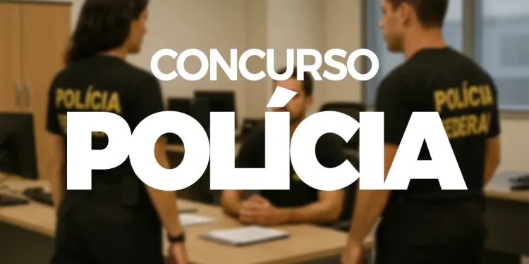 Agentes da Polícia Federal em ambiente de trabalho interno.