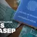 Carteira de Trabalho azul sobre notas de R$ 100 com texto Abono Salarial PIS PASEP destacado.