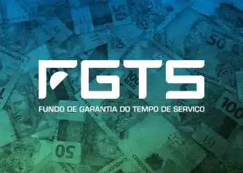 Logo do FGTS sobre cédulas de R$ 50,00 e R$ 100,00.