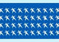 Grade com 40 pictogramas brancos de atletas lançando dardo sobre fundo azul, um com braço invertido