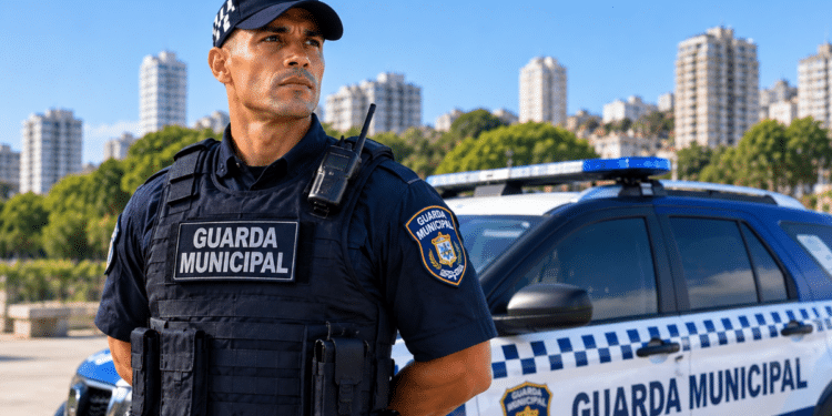Guarda Municipal em serviço representa concurso da Guarda Municipal de Limeira com 25 vagas abertas.