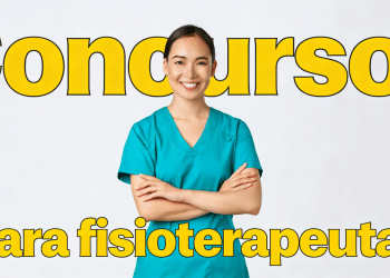 Fisioterapeuta sorrindo e nome "Concursos para fisioterapeutas".